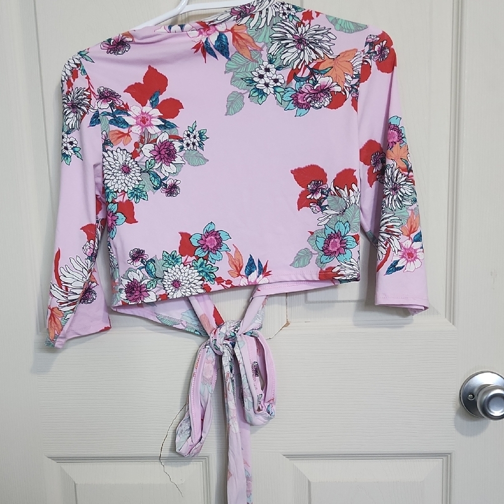 Floral Tie-Back Blouse in Pink and Red